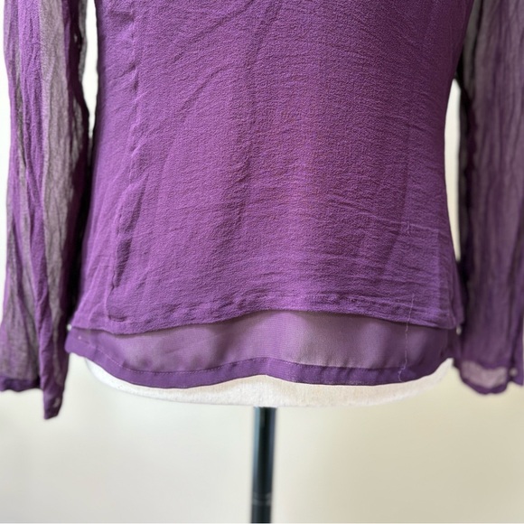 VINTAGE Silk Tie-Neck Button Down Blouse in Rich Purple - Picture 6 of 8
